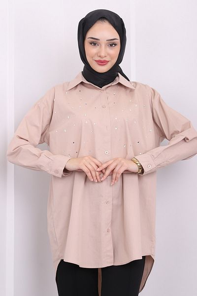 İmajButik Casual Mink πουκάμισο - Μπροστινή πέτρινη λεπτομέρεια