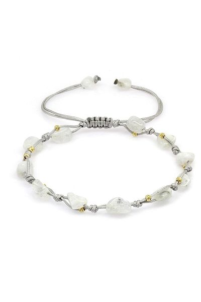 Tesbihane Macrame Braided Natural Cut Dorica Ball Detailed Moon Stone Natural Stone Women's Bracelet