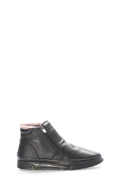 TUGERDİ Ανδρικά αθλητικά μποτάκια Tugerdi μαύρα από γνήσιο δέρμα με γούνα εσωτερικά, κορδόνια και φερμουάρ TG097241113532