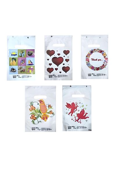 TiriStore Tiri Store Printed White Mixed Pattern Hand Snap Block Bag 0 No 20X30Cm 100Pcs Mixed Color