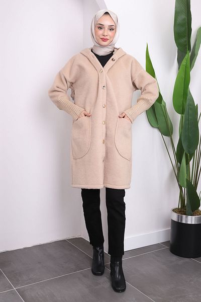 İmajButik Μπεζ παλτό με κουκούλα Angora