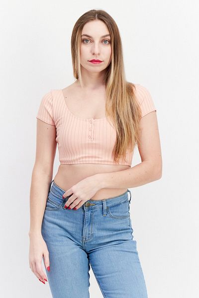 BİLLABONG Women Scoop Neck Cap Sleeve Textured Top, Pink