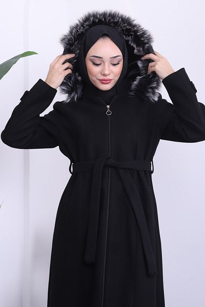 İmajButik Μαύρο παλτό με κουκούλα με κουκούλα