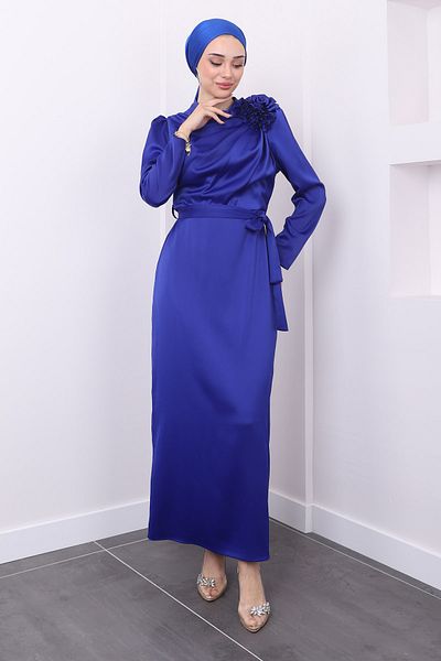 İmajButik Βραδινό φόρεμα σατέν Saks με λεπτομέρεια από βρογχικό