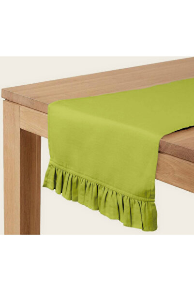 Bc Home Fıstık Yeşil Fırfırlı Runner 40 x 140 cm Yumuşak Tuşeli ,Kadife Görünümlü,Bohem, İskandinav, Yılbaşı