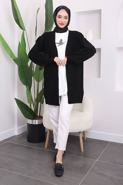 İmajButik Μαύρη ζακέτα με ραβδώσεις Şardon Knitwear