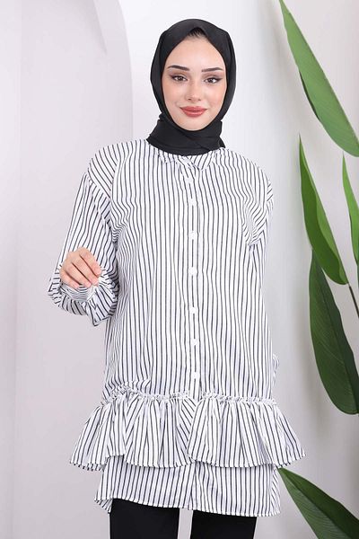 İmajButik Μαύρο ριγέ χιτώνα με πέρλες