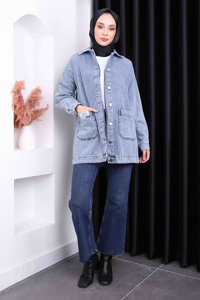İmajButik Μπλε τζιν μπουφάν με κουμπιά