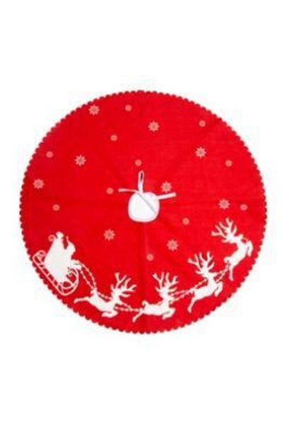 Parti dolabı Red Christmas Tree Cover with White Deer Pattern Decorative Pine Tree Skirt Doily Ornament
