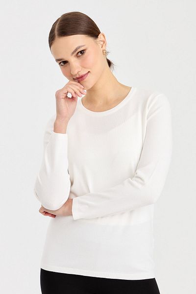 Desen Triko Women's Lycra Long Sleeve Basic Crew Neck Blouse Bone