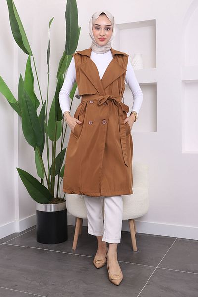 İmajButik Ταν γιλέκο μέσης με επωμίδες στους ώμους