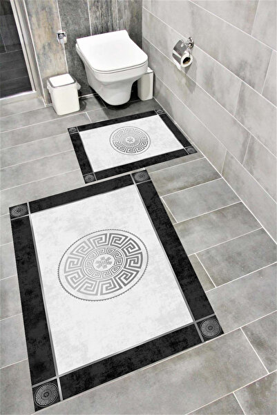 Bordo Halı مجموعة سجادة حمام مزخرفة ماصة للماء وناعمة وغير قابلة للانزلاق ومم...