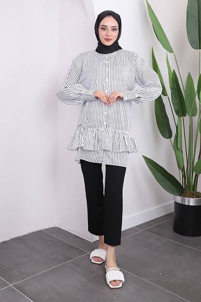 İmajButik Μαύρο ριγέ χιτώνα με πέρλες