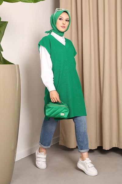 İmajButik Πράσινο πλεκτό πουλόβερ Θεσσαλονίκης με λαιμόκοψη V