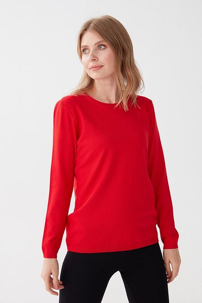 Desen Triko Women's Lycra Long Sleeve Basic Crew Neck Blouse Coral