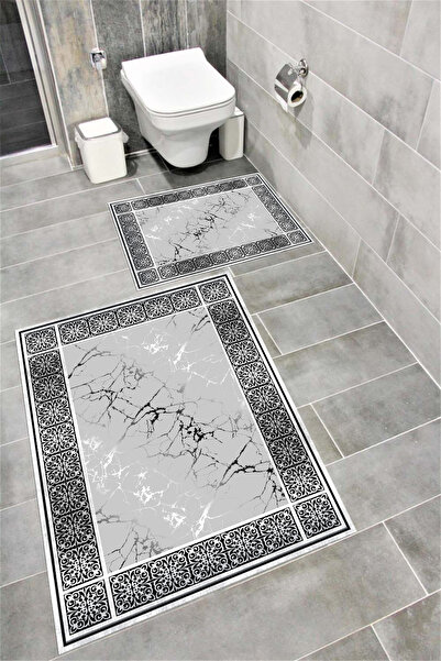 Bordo Halı مجموعة سجادة حمام مزخرفة ماصة للماء وناعمة وغير قابلة للانزلاق ومم...