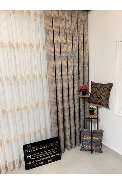 NİVEMESHOME Nivemeshome Istanbul V-5502 1/3 Close Pleated Background Curtain Apm