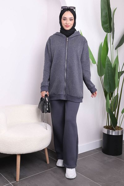 İmajButik Smoked Stone Zippered Tunic Pants Set