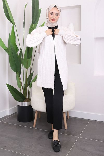 İmajButik Πλεκτή ζακέτα σε μπεζ ριμπ Shardon