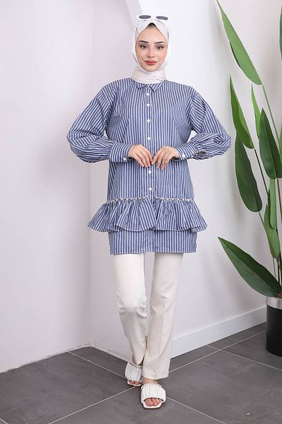 İmajButik Μπλε ριγέ τουνίκ - Πέρλα Φούστα