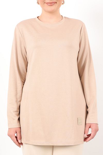 Linvey Kado Crystal Combed Crew Neck Relaxed Fit Basic Crested Tunic