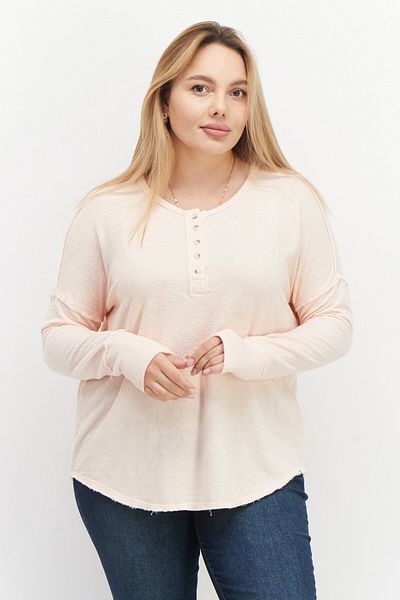 BİLLABONG Women Round Neck Long Sleeve Textured Top, Peach