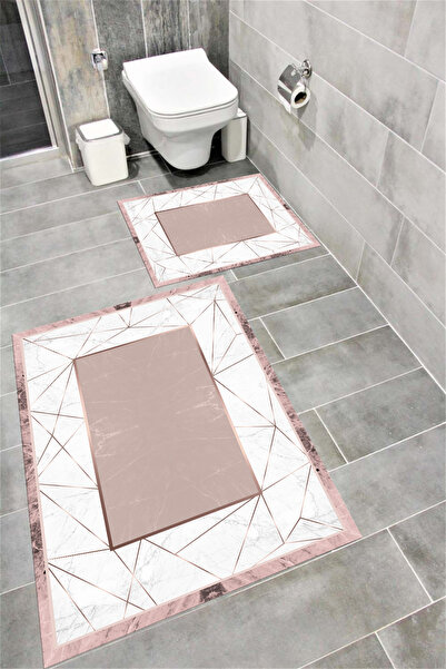 Bordo Halı مجموعة سجادة حمام مزخرفة ماصة للماء وناعمة وغير قابلة للانزلاق ومم...