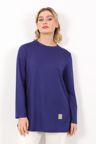 Linvey Kristal Penye Sıfır Yaka Rahat Kesim Basic Armalı Tunik