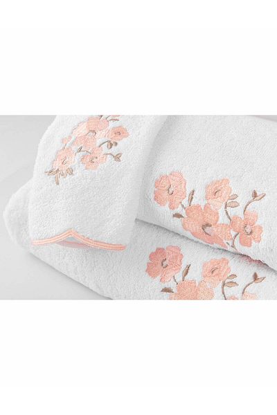 Gül Güler Blossom White-Blue Embroidered Hand Towel