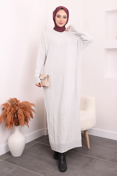İmajButik Φόρεμα Ecru Glitter ριγέ πλεκτό