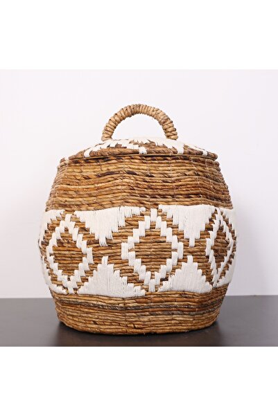 Mylamp SÖKE Makrome ve Doğal Abaka - Kapaklı Sepet 45x48 cm