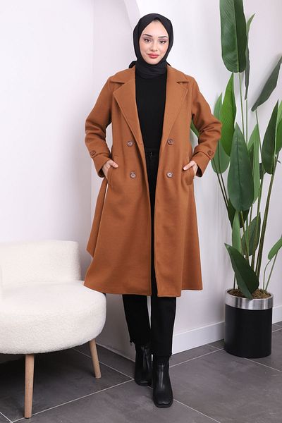 İmajButik Παλτό Tan Double Breasted Collar Stamp Coat