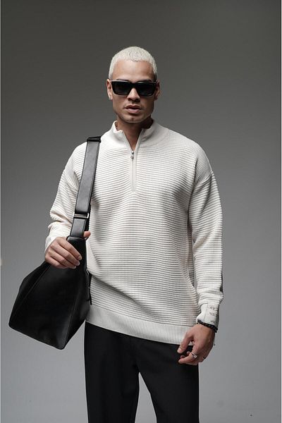 Butik Trend We Half Zipper Neckline Oversize Fit Knitwear Sweater