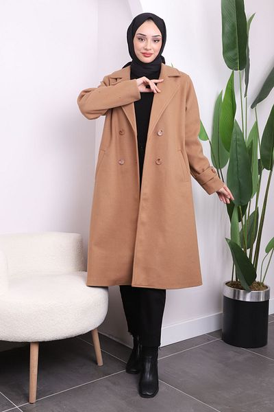 İmajButik Παλτό ραφής γιακά με διπλό στήθος Mink