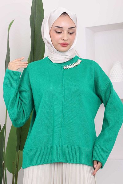 İmajButik سترة تريكو ذات طية صدر السترة باللون الأخضر