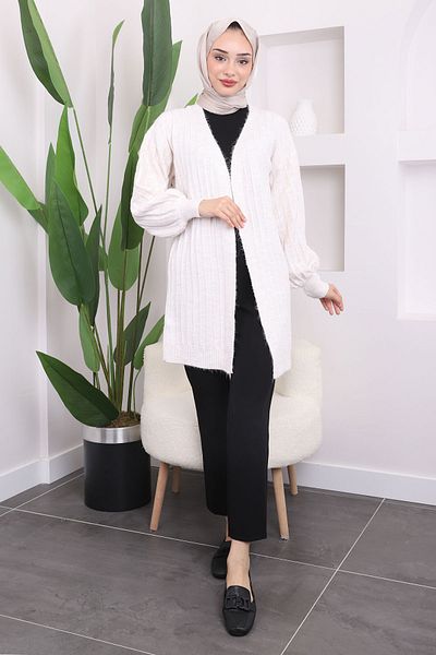İmajButik Πλεκτή ζακέτα σε μπεζ ριμπ Shardon