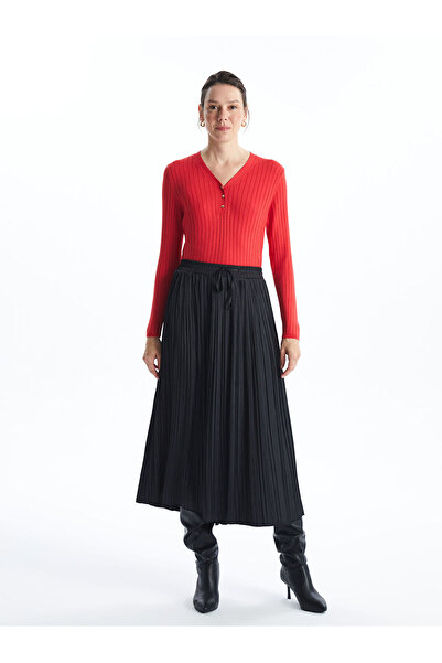 LC Waikiki Lcwaikiki Basic Red V-Neck Textured Women's Knitwear Sweater