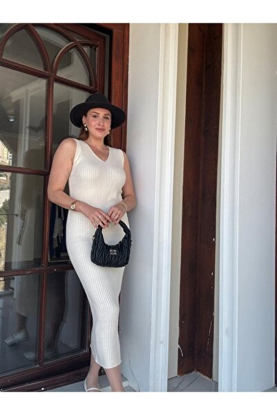 MODA LuxWomenn Triko Süveterli Kalın Askılı Elbise