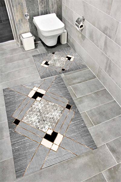 Bordo Halı مجموعة سجادة حمام مزخرفة ماصة للماء وناعمة وغير قابلة للانزلاق ومم...