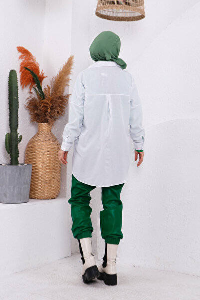 İmajButik Λευκό μονόχρωμο Terikoton Casual πουκάμισο