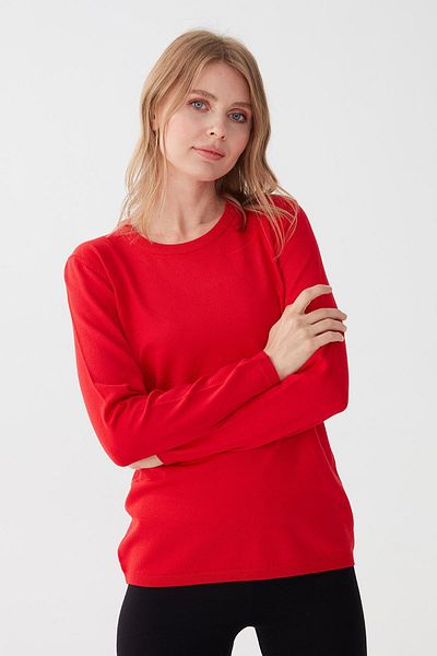 Desen Triko Women's Lycra Long Sleeve Basic Crew Neck Blouse Coral