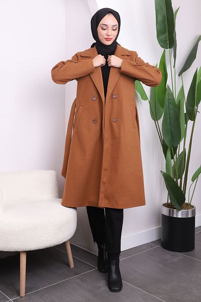 İmajButik Παλτό Tan Double Breasted Collar Stamp Coat