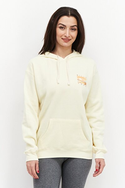 BİLLABONG Women Hooded Printed Front Pocket Long Sleeve Fleece Sweatshirts, Yellow