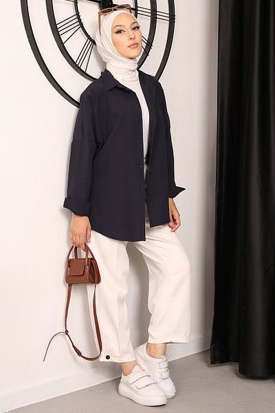 İmajButik Μπλε Navy Casual Basic πουκάμισο