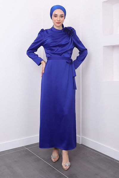 İmajButik Βραδινό φόρεμα σατέν Saks με λεπτομέρεια από βρογχικό