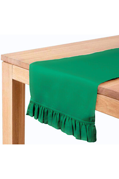 Bc Home 40X140 cm Pine Green Ruffle Soft Button Runner - Velvet Look, Bohemia...