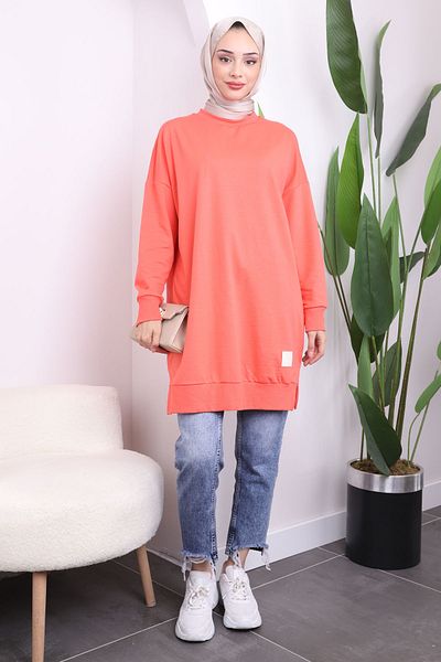İmajButik Φούτερ Pomegranate Blossom Crew Neck Side Slit