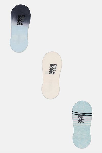 BİLLABONG Women 3 Pack Brand Logo Invisible Socks, White