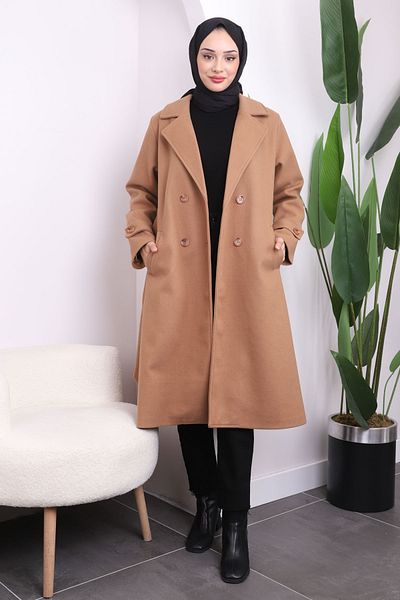 İmajButik Παλτό ραφής γιακά με διπλό στήθος Mink