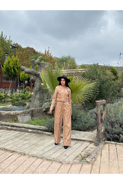 Sıppa Leather Trousers with Lace-Up Waist and Zipper Detail